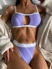 ZAFUL Maillot de Bain Bikini Tanga Découpé Contrasté avec Passepoil S Violet clair