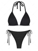 ZAFUL Maillot de Bain Bikini Tanga Noué Côtelé à Cordon S Noir