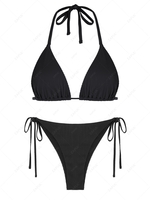 ZAFUL Maillot de Bain Bikini Tanga Noué Côtelé à Cordon S Noir