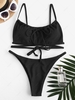 ZAFUL Maillot de Bain Bikini Tanga Texturé Noué L Noir
