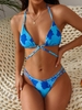 ZAFUL Maillot de Bain Bikini Teinté Anneau en O à Corde M Bleu