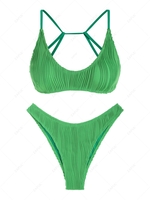 ZAFUL Maillot de Bain Bikini Texturé à Bretelle à Jambe Haute M Vert
