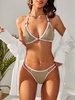 ZAFUL Maillot de Bain Bikini Texturé à Bretelle Anneau en O à Coupe Haute S Café profond