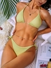 ZAFUL Maillot de Bain Bikini Texturé à Carreaux à Col Halter M Vert clair