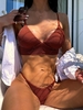 ZAFUL Maillot de Bain Bikini Texturé à Coupe Haute à Volants L Café