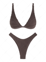 ZAFUL Maillot de Bain Bikini Texturé à Coupe Haute M Café profond