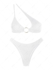 ZAFUL Maillot de Bain Bikini Texturé à Une Epaule Bague en O L Blanc