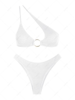 ZAFUL Maillot de Bain Bikini Texturé à Une Epaule Bague en O L Blanc