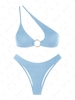 ZAFUL Maillot de Bain Bikini Texturé à Une Epaule Bague en O L Bleu clair