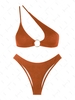 ZAFUL Maillot de Bain Bikini Texturé à Une Epaule Bague en O M Café