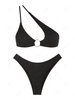 ZAFUL Maillot de Bain Bikini Texturé à Une Epaule Bague en O M Noir