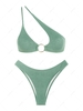 ZAFUL Maillot de Bain Bikini Texturé à Une Epaule Bague en O S Vert clair