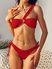 ZAFUL Maillot de Bain Bikini Texturé Bague en O à Une Epaule M Rouge