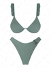 ZAFUL Maillot de Bain Bikini Texturé Bague en O à Volants L Vert clair