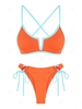 ZAFUL Maillot de Bain Bikini Texturé Contrasté à Armature en V M Orange