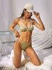 ZAFUL Maillot de Bain Bikini Texturé Contrasté à Armature en V S Vert clair