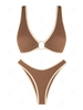 ZAFUL Maillot de Bain Bikini Texturé Contrasté avec Passepoil L Café profond
