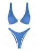 ZAFUL Maillot de Bain Bikini Texturé Contrasté avec Passepoil M Bleu