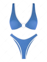 ZAFUL Maillot de Bain Bikini Texturé Contrasté avec Passepoil M Bleu