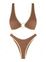 ZAFUL Maillot de Bain Bikini Texturé Contrasté avec Passepoil M Café profond
