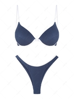 ZAFUL Maillot de Bain Bikini Texturé Contrasté L Bleu profond