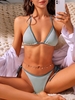 ZAFUL Maillot de Bain Bikini Texturé Contrasté Noué à Côté à Cordon M Vert clair