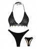 ZAFUL Maillot de Bain Bikini Texturé Coquille Au Crochet à Frange Taille unique Noir