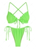 ZAFUL Maillot de Bain Bikini Texturé Croissé Noué en Avant à Volants M Vert