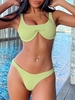 ZAFUL Maillot de Bain Bikini Texturé Côtelé à Coupe Haute L Vert clair