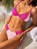 ZAFUL Maillot de Bain Bikini Texturé Côtelé Bicolore Bague en O L Rose clair