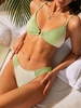 ZAFUL Maillot de Bain Bikini Texturé Côtelé Bicolore Bague en O L Vert
