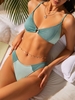 ZAFUL Maillot de Bain Bikini Texturé Côtelé Bicolore Bague en O L Vert profond