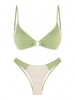 ZAFUL Maillot de Bain Bikini Texturé Côtelé Bicolore Bague en O M Vert