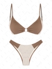 ZAFUL Maillot de Bain Bikini Texturé Côtelé Bicolore Bague en O S Café