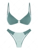 ZAFUL Maillot de Bain Bikini Texturé Côtelé Bicolore Bague en O S Vert profond