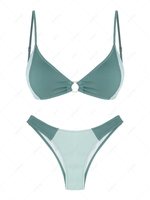 ZAFUL Maillot de Bain Bikini Texturé Côtelé Bicolore Bague en O S Vert profond