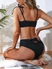 ZAFUL Maillot de Bain Bikini Texturé Découpé à Epaule Nouée S Noir