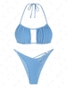 ZAFUL Maillot de Bain Bikini Texturé Découpé à Jambe Haute à Bretelle M Bleu