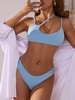 ZAFUL Maillot de Bain Bikini Texturé Découpé Asymétrique à Bretelle à Jambe Haute S Bleu clair