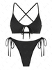 ZAFUL Maillot de Bain Bikini Texturé Découpé Noué à Côté à Cordon L Noir