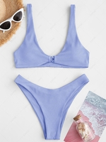 ZAFUL Maillot de Bain Bikini Texturé Détaillé en Treillis M Bleu clair