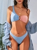 ZAFUL Maillot de Bain Bikini Texturé en O à Une Epaule en Blocs de Couleurs M Bleu