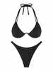 ZAFUL Maillot de Bain Bikini Texturé Monofil à Double Couches L Noir