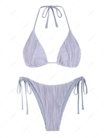 ZAFUL Maillot de Bain Bikini Texturé Noué à Côté à Col Halter L Violet clair