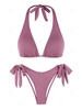 ZAFUL Maillot de Bain Bikini Texturé Noué à Côté à Col Halter S Violet clair