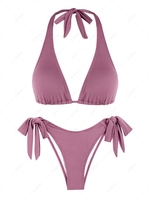 ZAFUL Maillot de Bain Bikini Texturé Noué à Côté à Col Halter S Violet clair