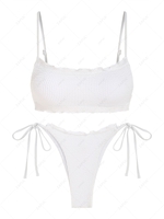 ZAFUL Maillot de Bain Bikini Texturé Noué à Côté à Volants S Blanc