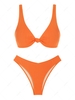 ZAFUL Maillot de Bain Bikini Texturé Noué Cheeky à Jambe Haute M Orange