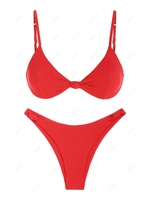 ZAFUL Maillot de Bain Bikini Texturé Noué Cheeky L Rouge