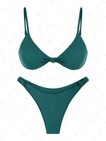 ZAFUL Maillot de Bain Bikini Texturé Noué Cheeky L Vert profond